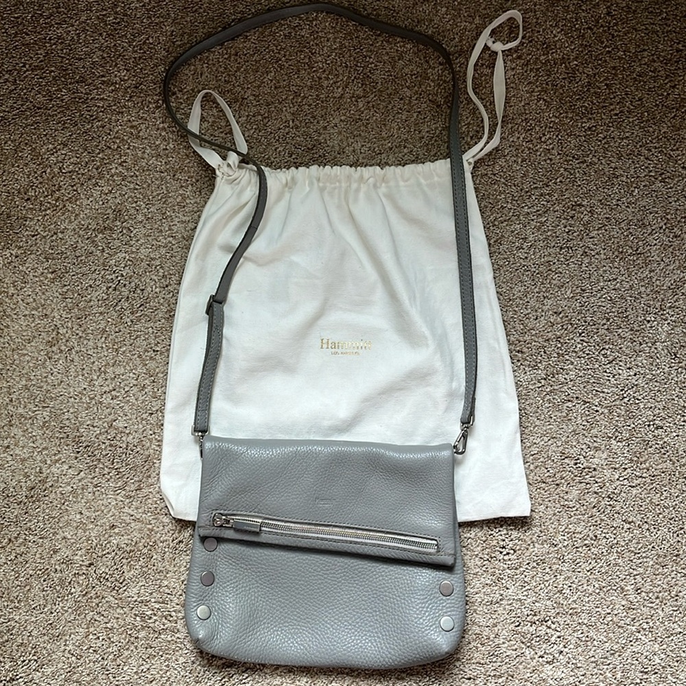 HAMMITT VIP Mist Gray Pebbled Clutch Crossbody Bag